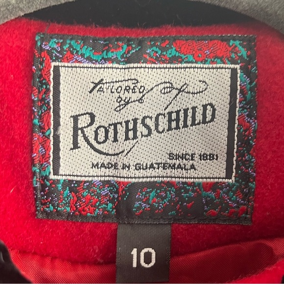 Rothschild Girls Wool Blend red Pea Coat with black details size 10 - Picture 3 of 8